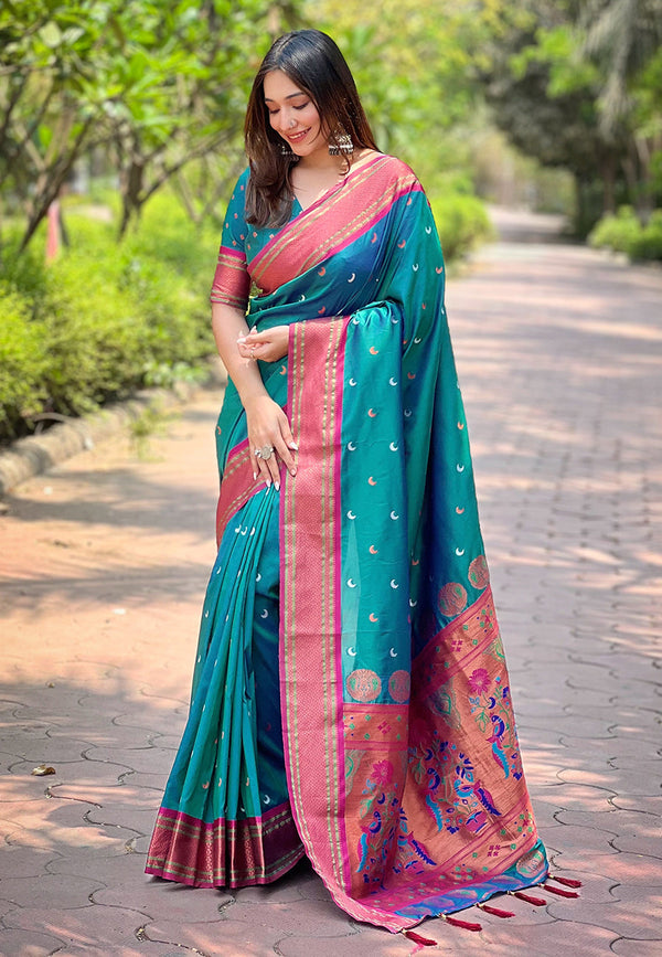 Green Moon Paithani Saree With Unstitched Blouse