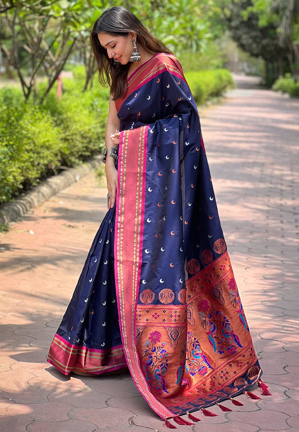 Blue Moon Paithani Saree With Unstitched Blouse