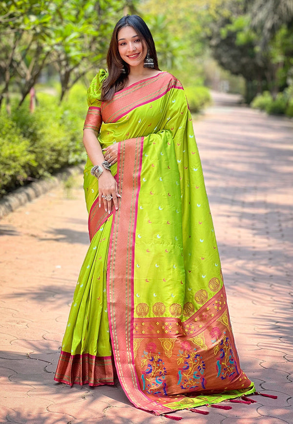 Green Moon Paithani Saree With Unstitched Blouse