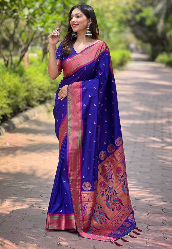 Blue Moon Paithani Saree With Unstitched Blouse