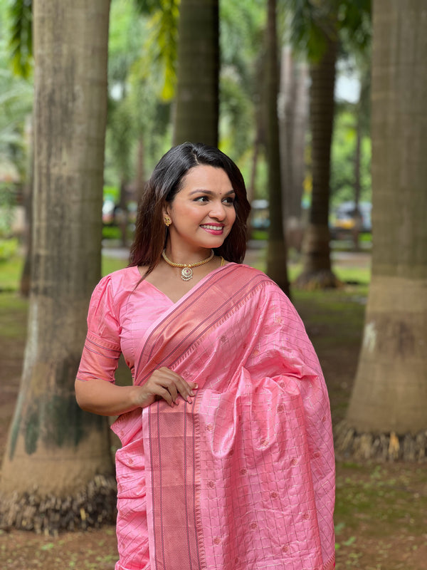 Pink Paithani Saree With Unstitched Blouse