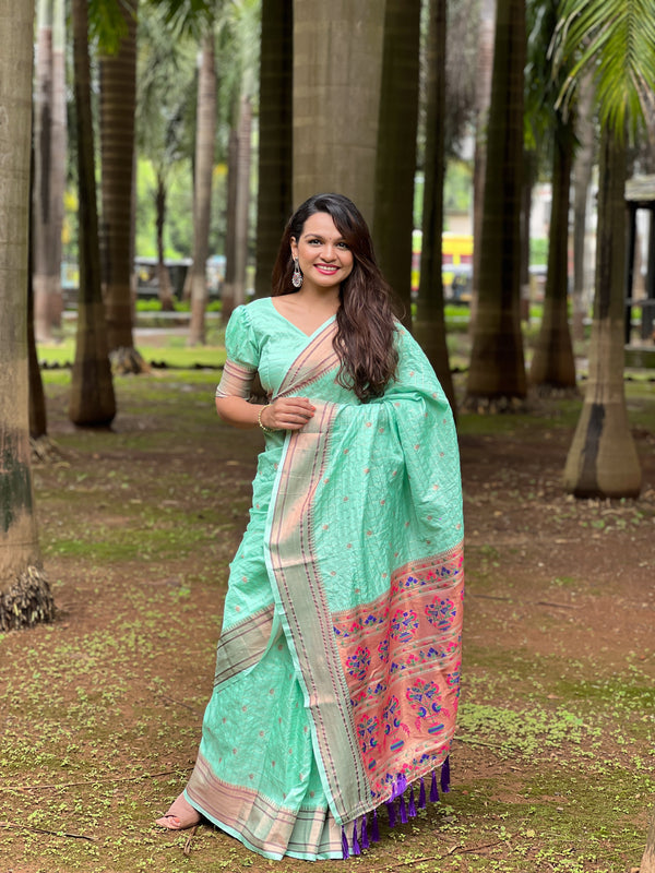 Green Paithani Saree With Unstitched Blouse