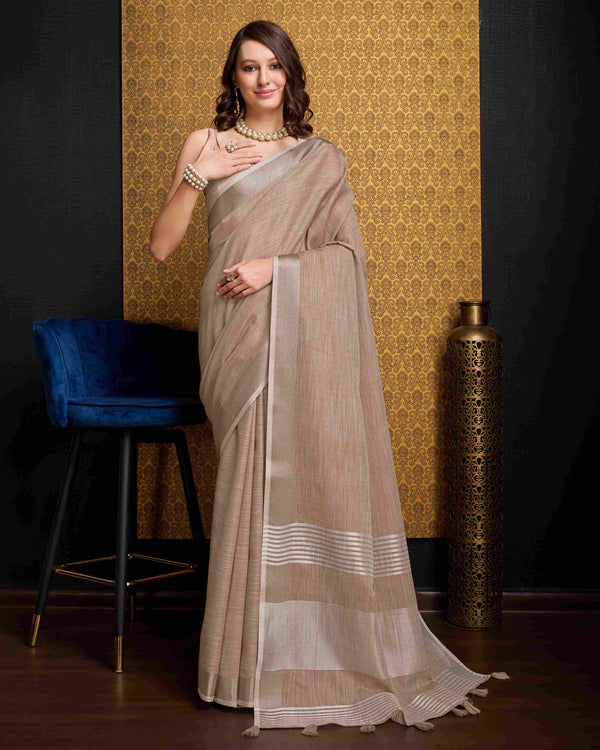 Chiku Linen Saree With Unstitched Blouse