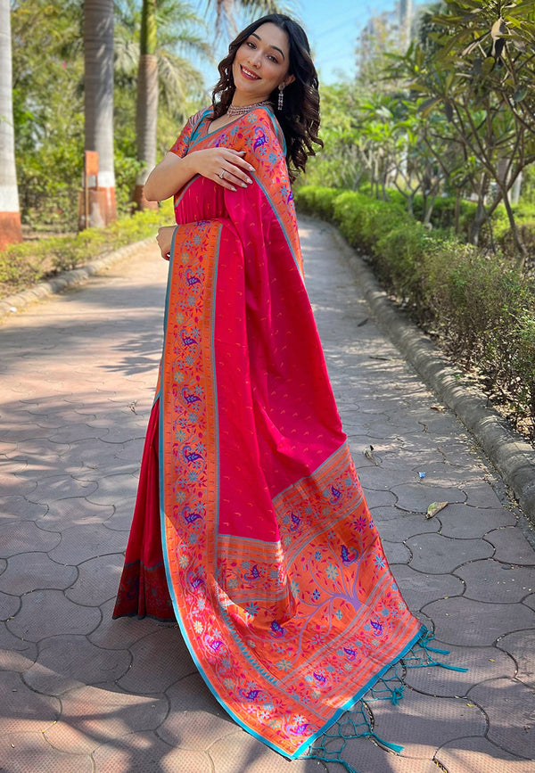 Pink Paithani Saree With Unstitched Blouse