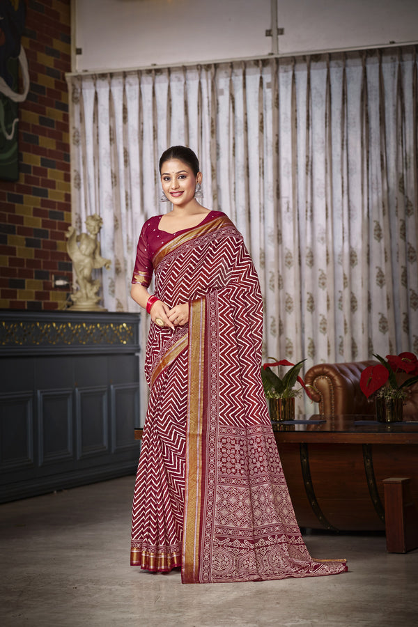 Red Soft Cotton Saree With Unstiched Blouse
