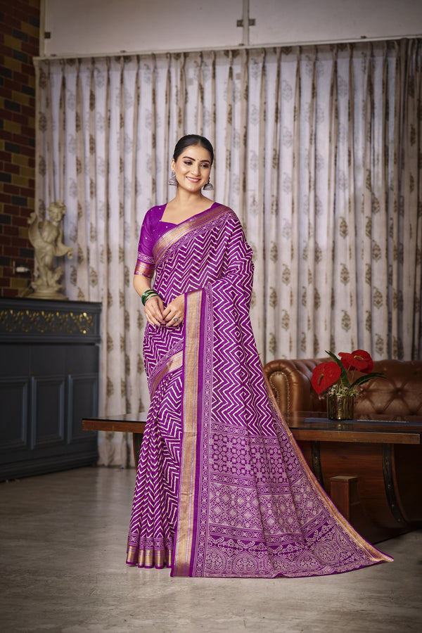 Lavender Soft Cotton Saree With Unstiched Blouse