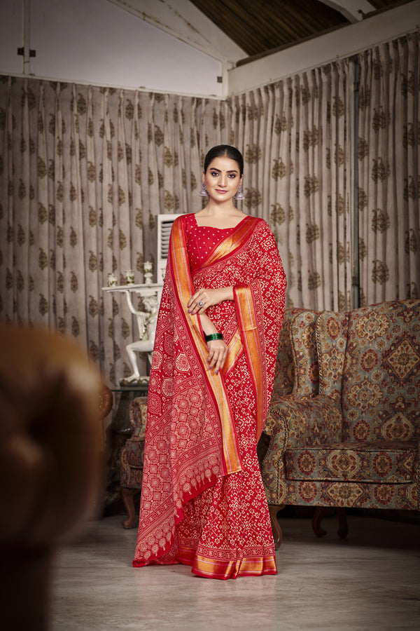 Red Soft Cotton Saree With Unstiched Blouse