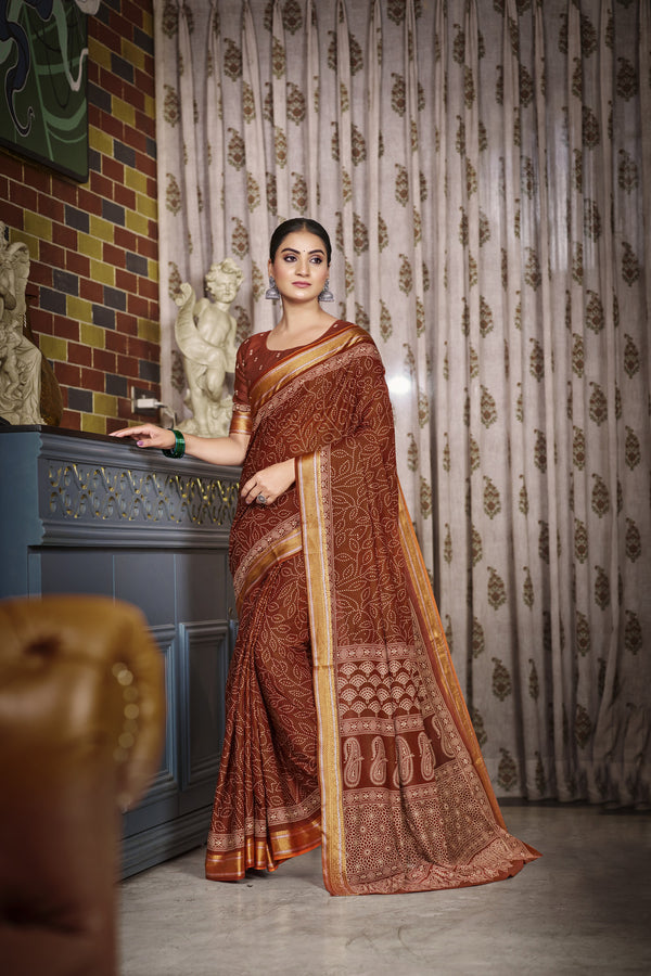 Coffee Brown Soft Cotton Saree With Unstiched Blouse