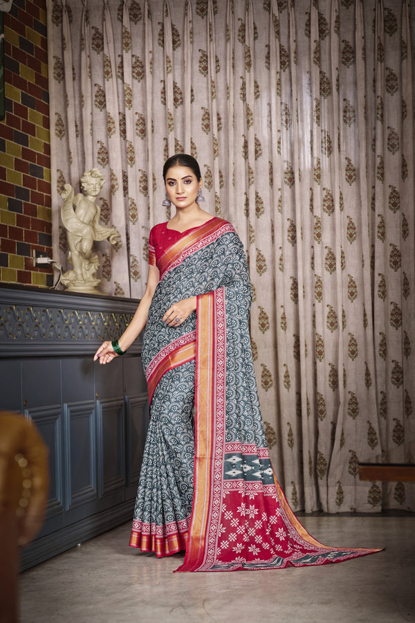 Blue Soft Cotton Saree With Unstiched Blouse
