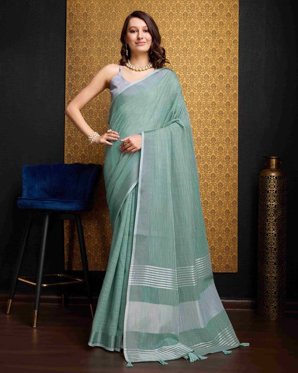 Firozy Linen Saree With Unstitched Blouse