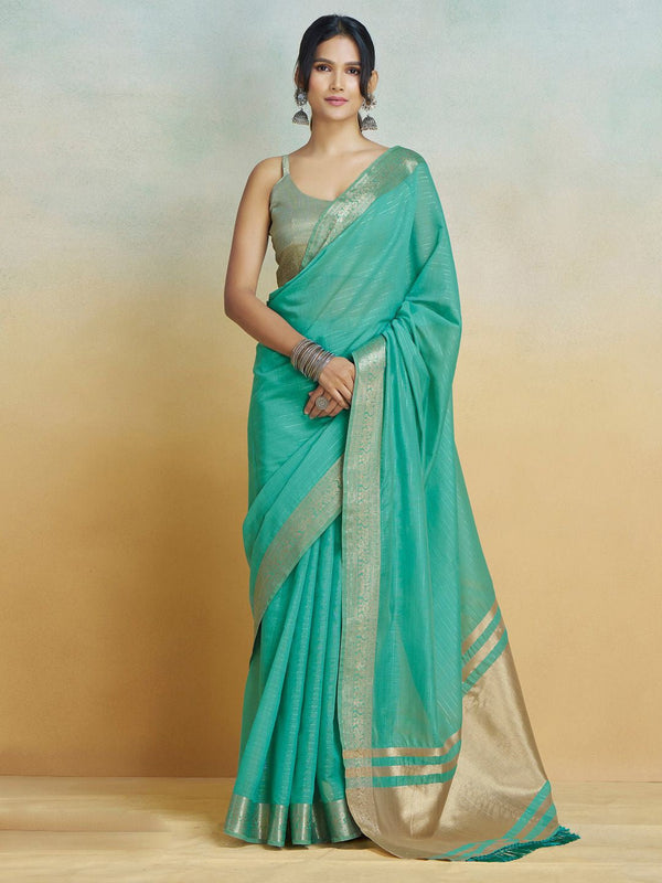 Firozy Silk Saree With Unstitched Blouse