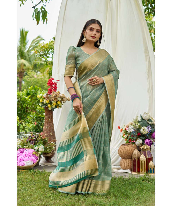 Firozi Tissue Saree With Unstiched Blouse