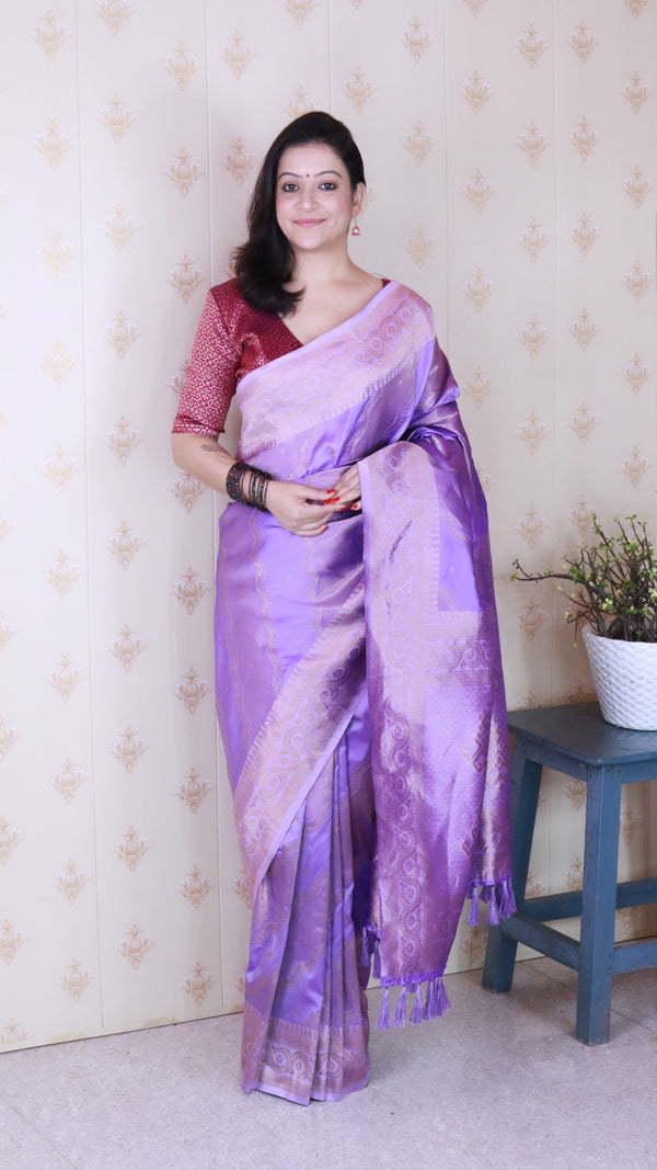 Lavender Soft Silk Saree With Unstiched Blouse