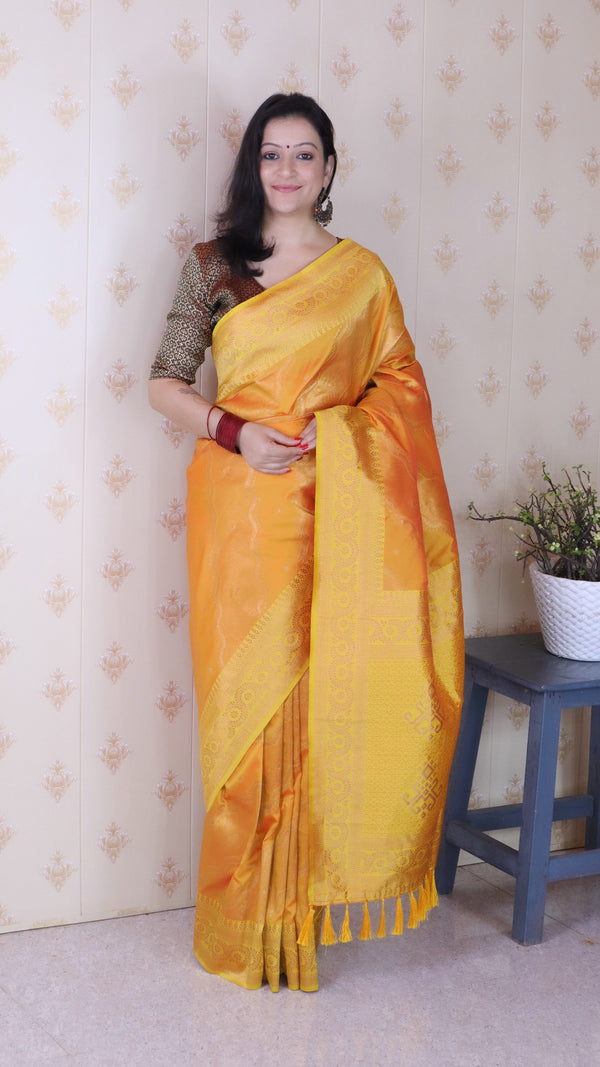 Orange Soft Silk Saree With Unstiched Blouse