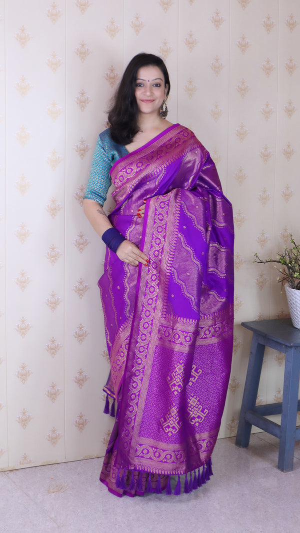Purple Soft Silk Saree With Unstiched Blouse