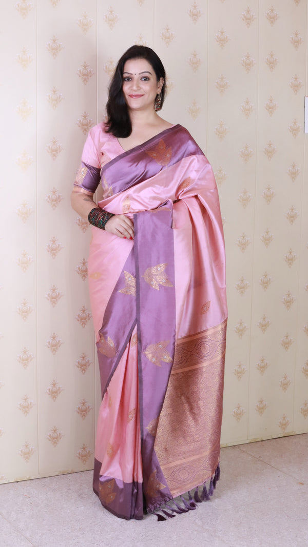 Baby Pink Soft Silk Saree With Unstiched Blouse
