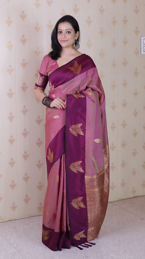 Coral Soft Silk Saree With Unstiched Blouse