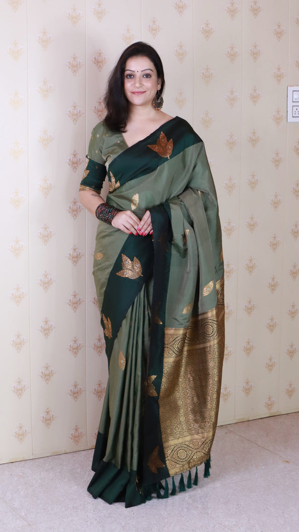 Grey Soft Silk Saree With Unstiched Blouse