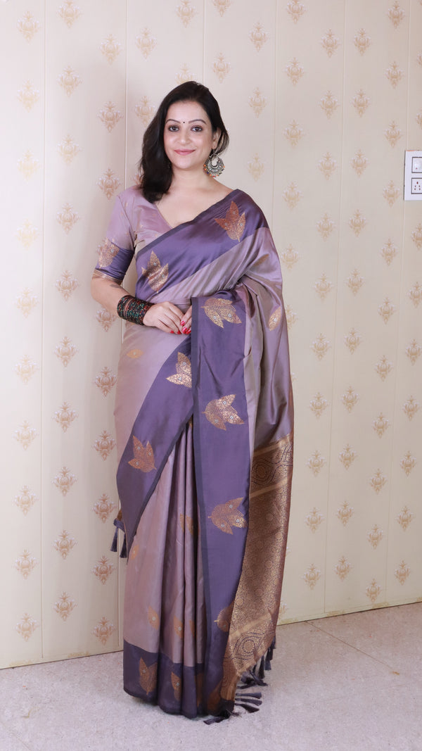 Lavender Soft Silk Saree With Unstiched Blouse