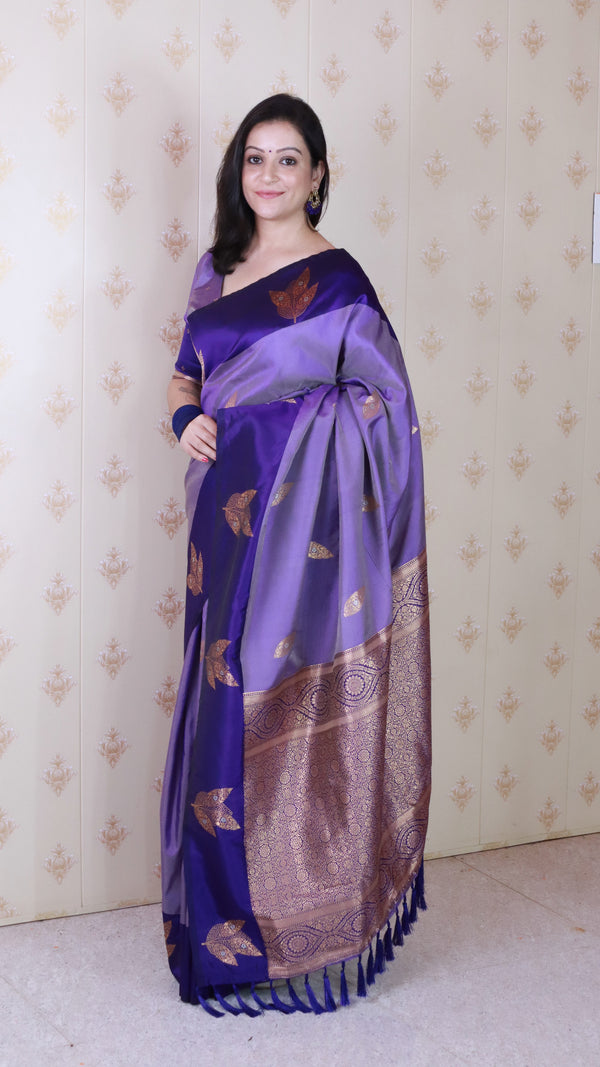 Violet Soft Silk Saree With Unstiched Blouse