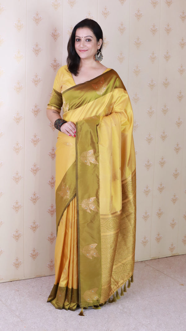 Yellow Soft Silk Saree With Unstiched Blouse