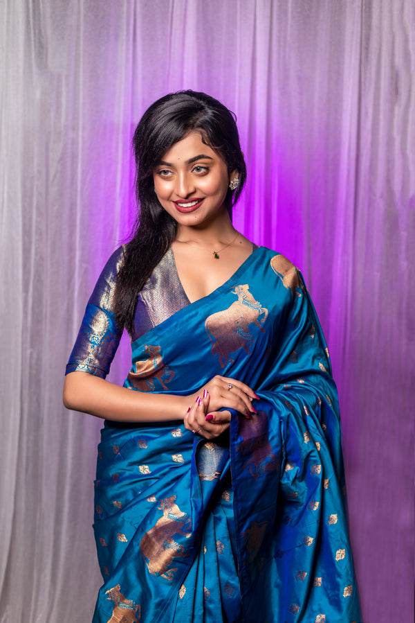 Royal Blue Soft Moonga Silk Saree With Unstiched Blouse
