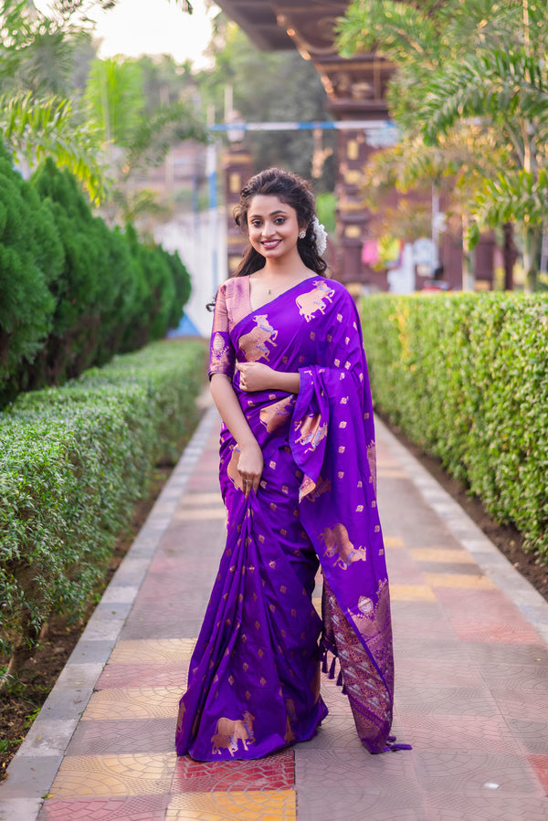 Wine Soft Moonga Silk Saree With Unstiched Blouse