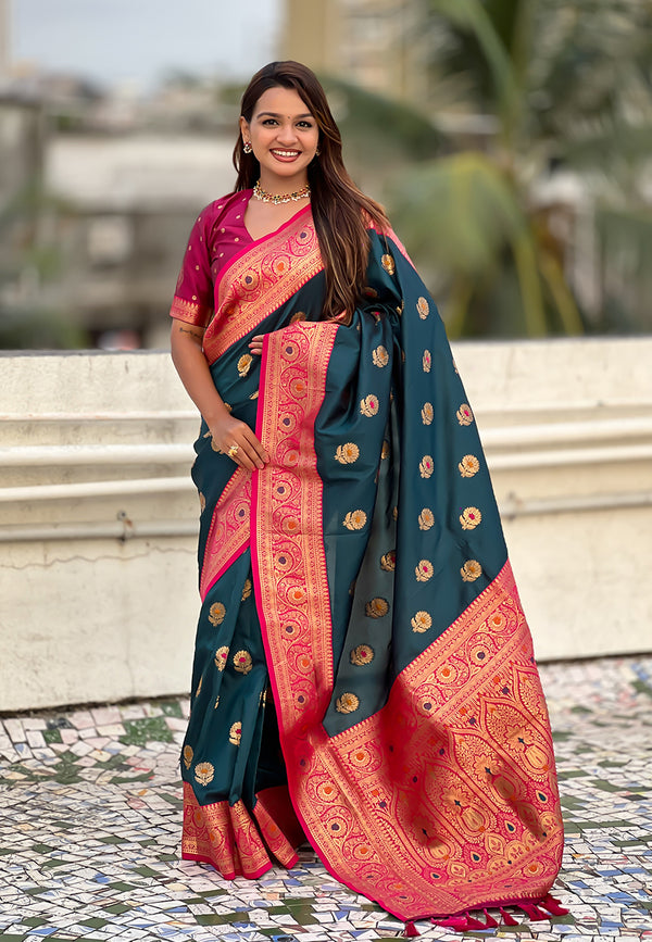 Denim Soft Silk Saree With Unstiched Blouse