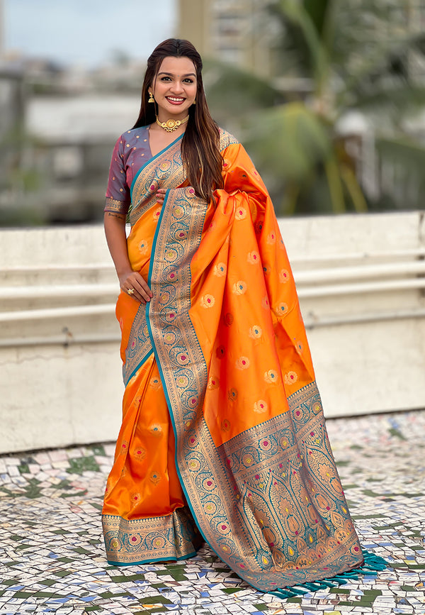 Orange Soft Silk Saree With Unstiched Blouse