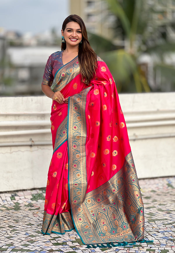 Pink Soft Silk Saree With Unstiched Blouse