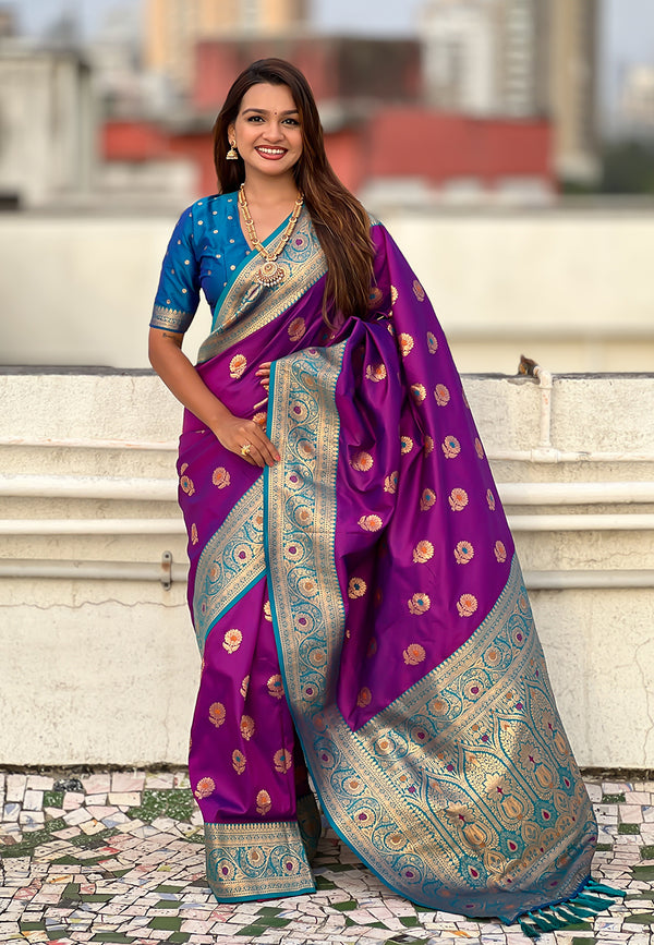 Purple Soft Silk Saree With Unstiched Blouse