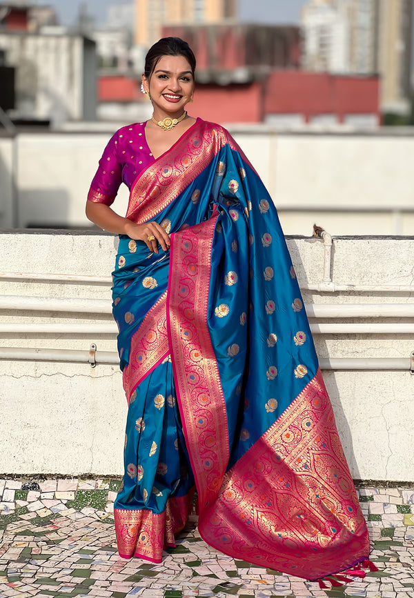 Rama Soft Silk Saree With Unstiched Blouse