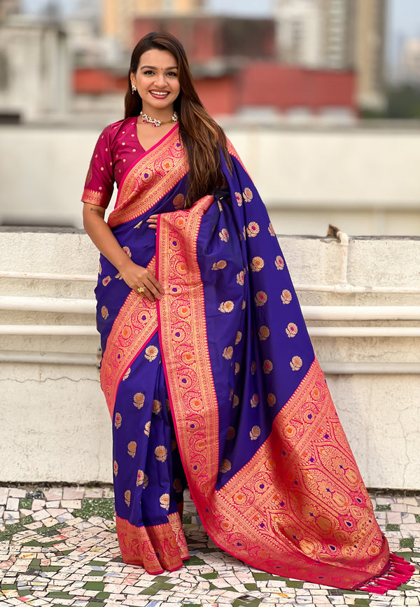 Violet Soft Silk Saree With Unstiched Blouse