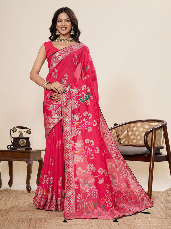 Red Cotton Saree With Unstiched Blouse