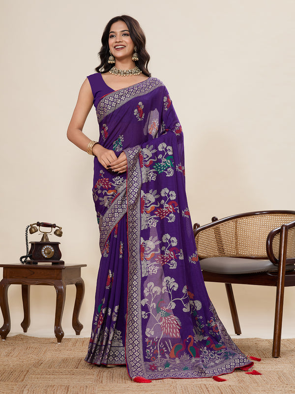 Bengani Cotton Saree With Unstiched Blouse