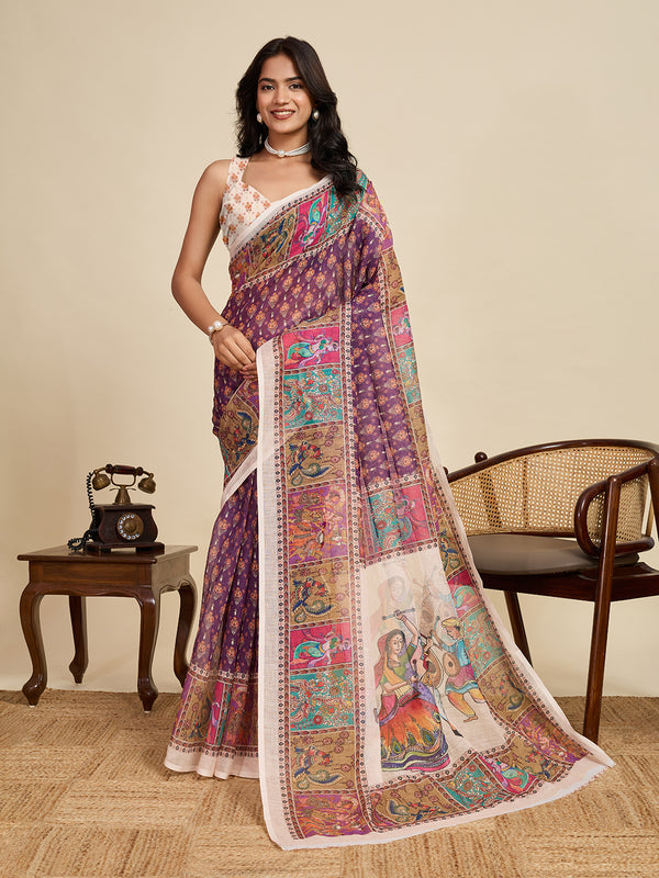 Violet Linan Saree With Unstiched Blouse