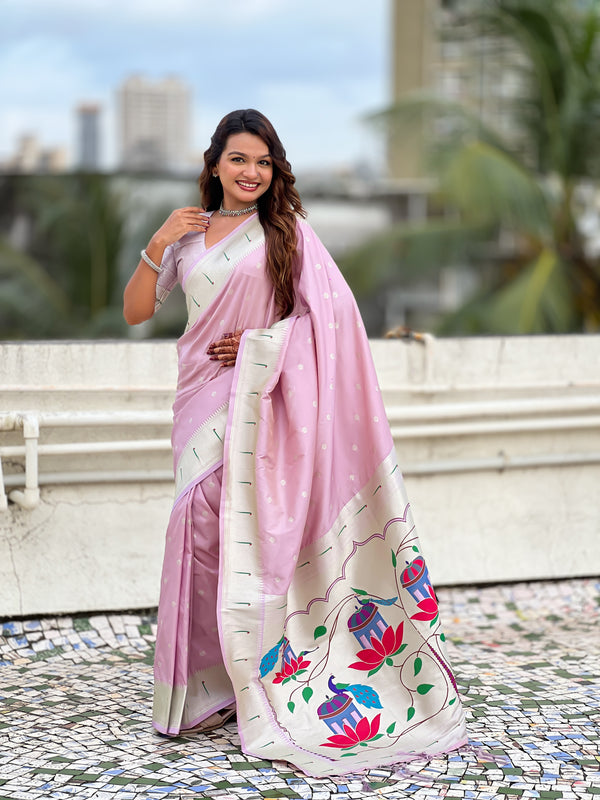 Violet Paithani Saree With Unstiched Blouse