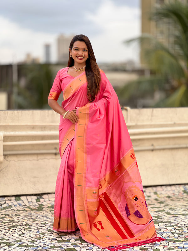Pink Soft Silk Saree With Unstiched Blouse