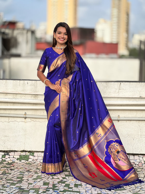 Dark Blue Soft Silk Saree With Unstiched Blouse