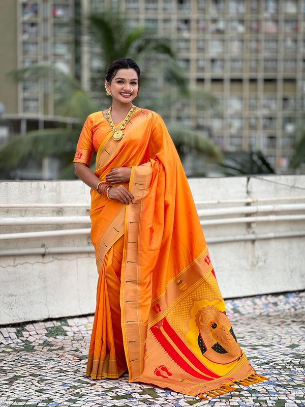 Light Orange Soft Silk Saree With Unstiched Blouse