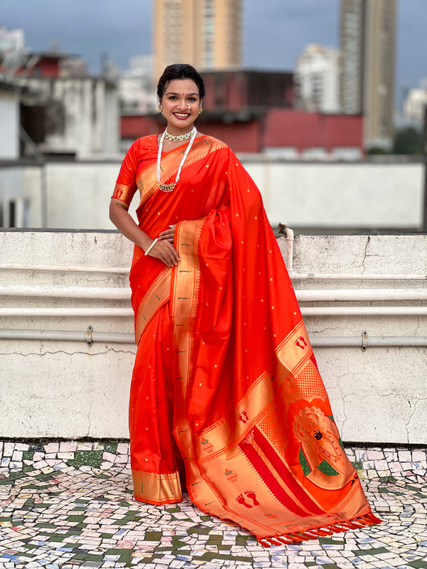 Dark Orange Soft Silk Saree With Unstiched Blouse
