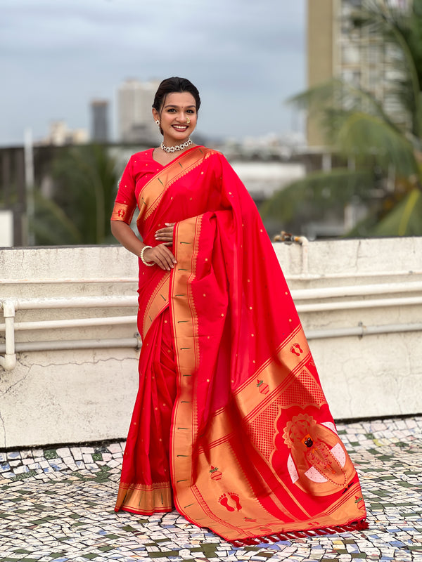 Red Soft Silk Saree With Unstiched Blouse