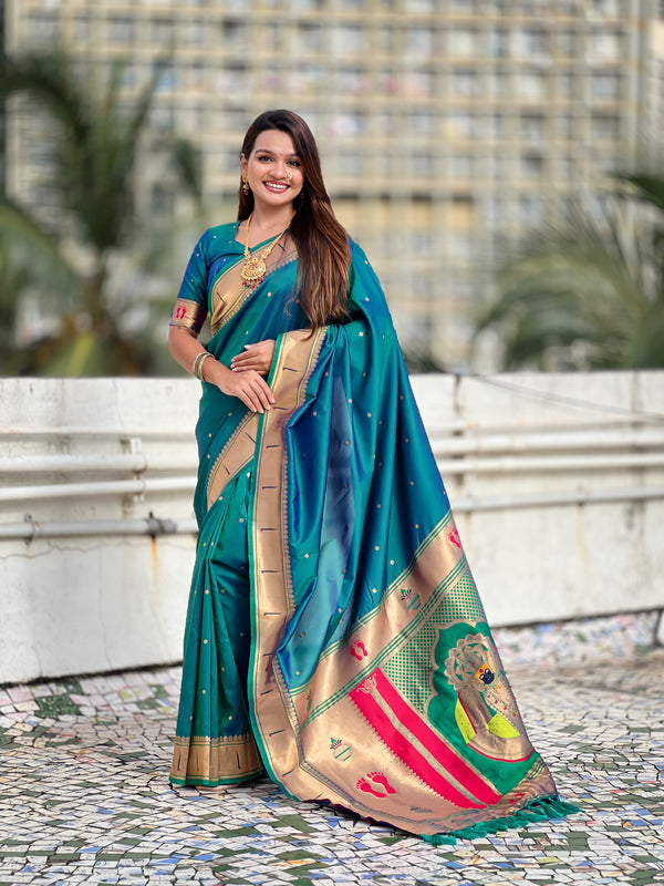 Turquoise Blue Soft Silk Saree With Unstiched Blouse