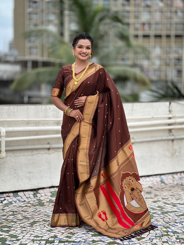 Coffee Soft Silk Saree With Unstiched Blouse