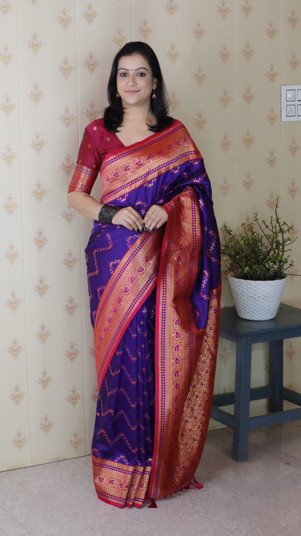 Bengani Banarasi Soft Silk Saree With Unstiched Blouse