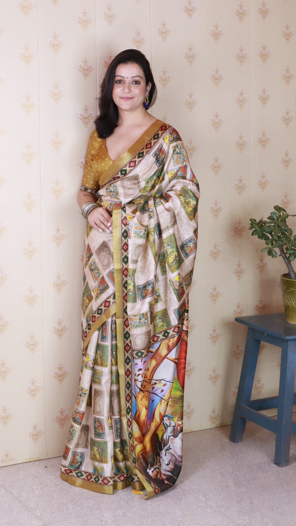 Gold Katki Silk Saree With Unstiched Blouse