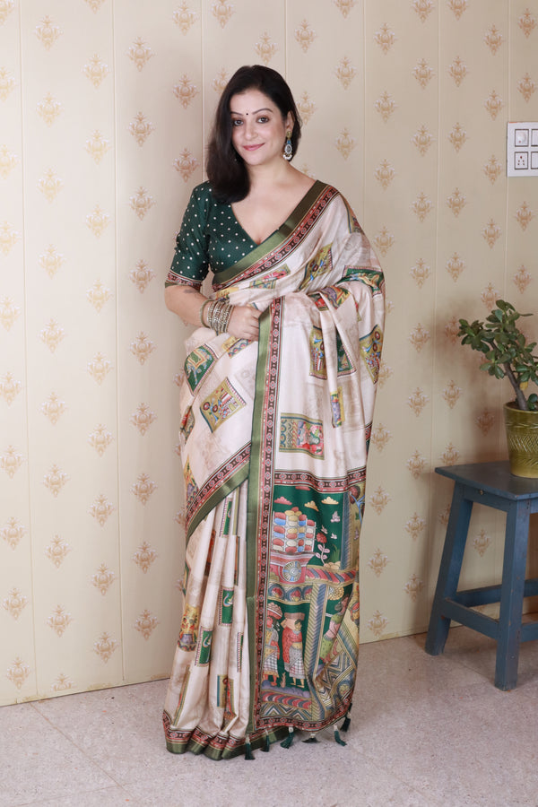Green Katki Silk Saree With Unstiched Blouse