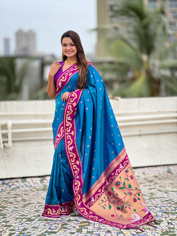 Rama Paithani Saree With Unstiched Blouse