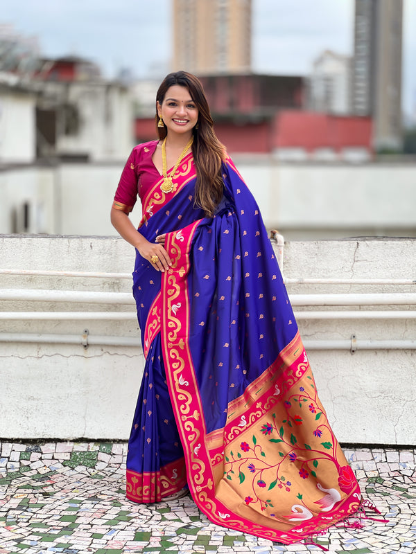 Violet Paithani Saree With Unstiched Blouse
