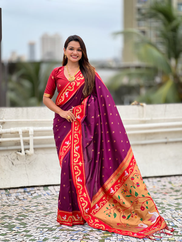 Magenta Paithani Saree With Unstiched Blouse